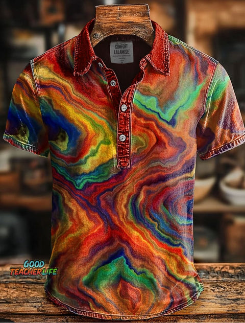Retro Art Print Casaul Short SLeeve Polo Shirt