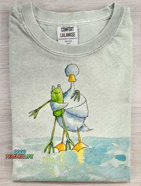 Best Friend Duck With Frog Art Print Casaul Short SleeveT-shirt