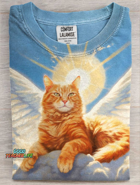 Angle Cat Art Print Casual Short Sleeve T-shirt