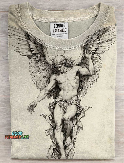 Angel Drawing Art Print Casual Short Sleeve T-shirt