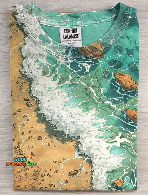Summer Beach Art Print Casual Short Sleeve T-shirt