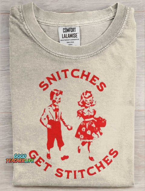 Snitches Get Stitches Art Print Casual Short Sleeve T-shirt