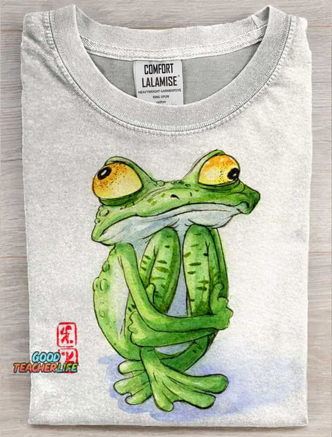 Waiting Frog Art Print Casual Short Sleeve T-shirt