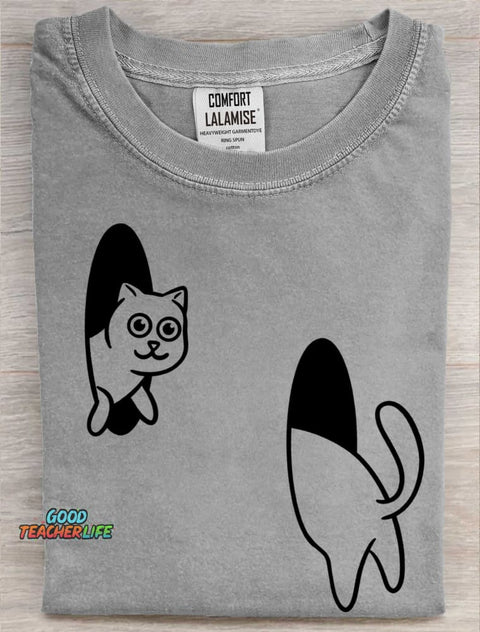 Cat Portal Art Print Casual Short Sleeve T-shirt