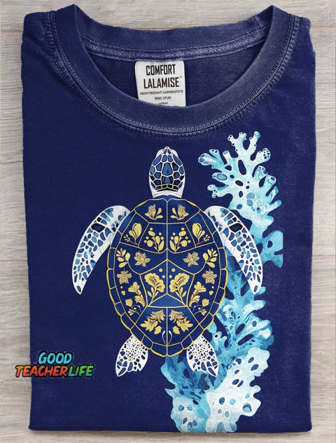 Turtle Art Print Casual Short Sleeve T-shirt