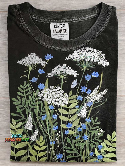 Wild Flower Art Print Casual Short Sleeve T-shirt