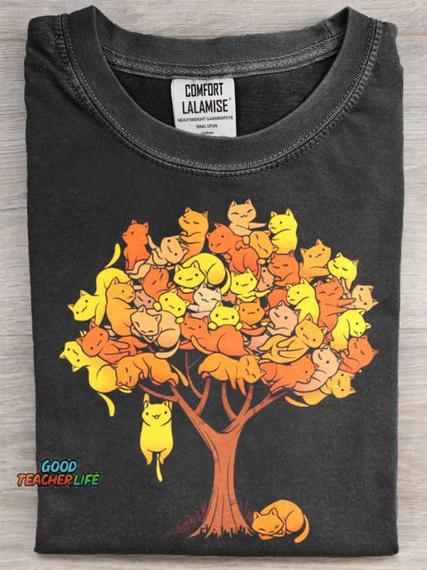 Cat Tree Art Print Casual Short Sleeve T-shirt