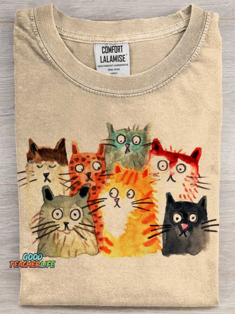 Cats Art Print Casual Short Sleeve T-shirt