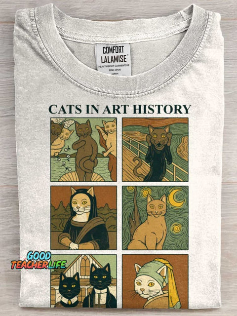 Cats In Art History Art Print Casual Short Sleeve T-shirt