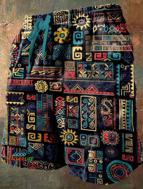 Retro Abstrct Art Print Casual Short Pants