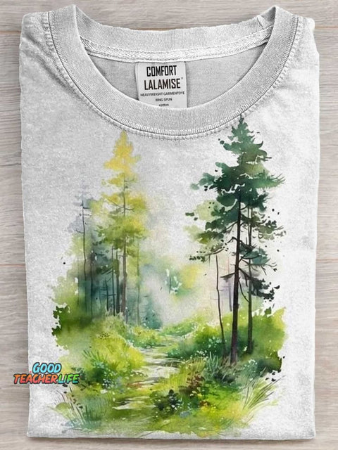 Peace Forest Art Print Casual Short Sleeve T-shirt
