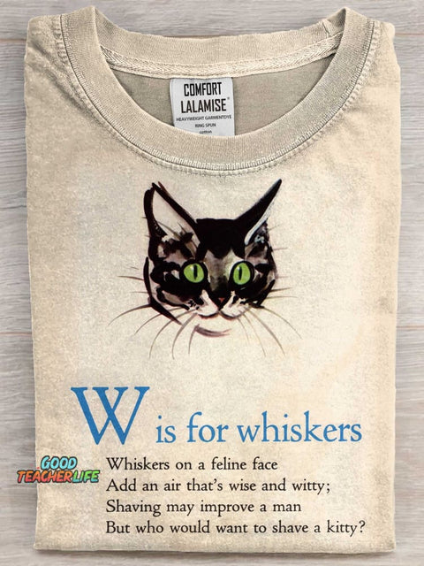 W is For Whisker Art Print Casual Short Sleeve T-shirt