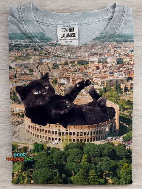 Rome Cat Art Print Casaul Short Sleeve T-shirt