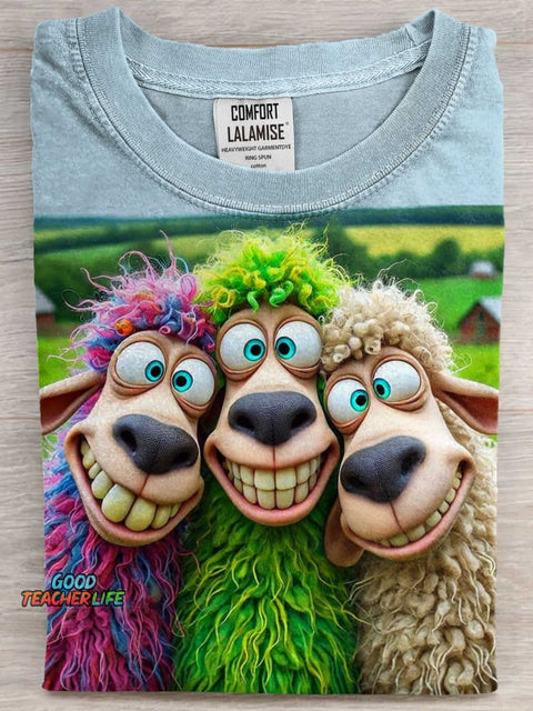 Funny Bestie Sheep Art Print Casaul Short Sleeve T-shirt