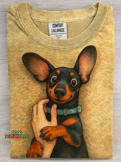 Cute Puppy Dachshund Art Print Casaul Short Sleeve T-shirt