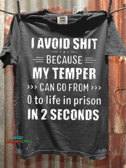 Funny Quote I Avoid Shit Art Print Casaul Short Sleeve T-shirt