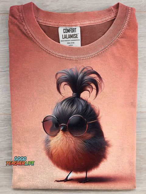 Cute Funny Bird Art Print Casaul Short Sleeve T-shirt