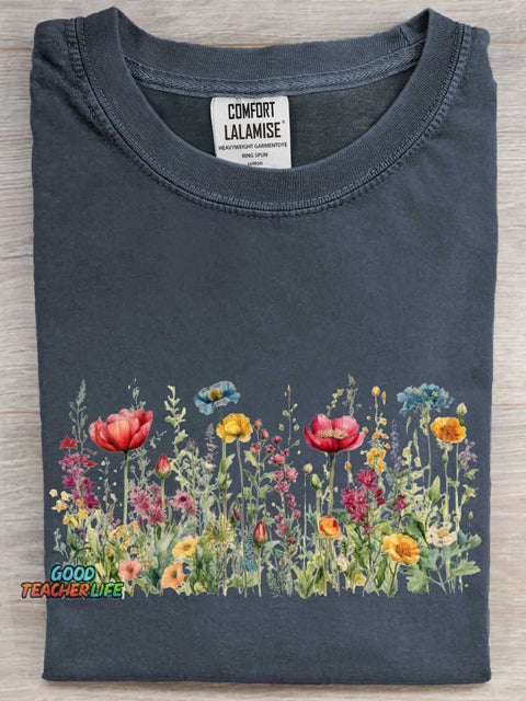 Wild Flower Art Print Casaul Short Sleeve T-shirt