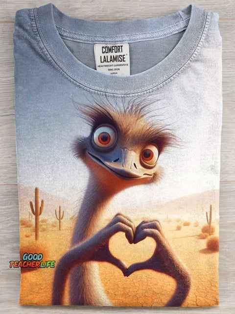 Ostrichs Love Funny Art Print Casaul Short Sleeve T-shirt