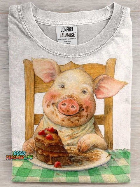Cute Pig Art Print Casaul Short Sleeve T-shirt