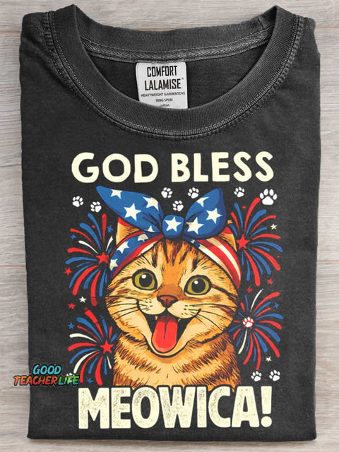 God Bless Meoica Art Print Casaul Short Sleeve T-shirt
