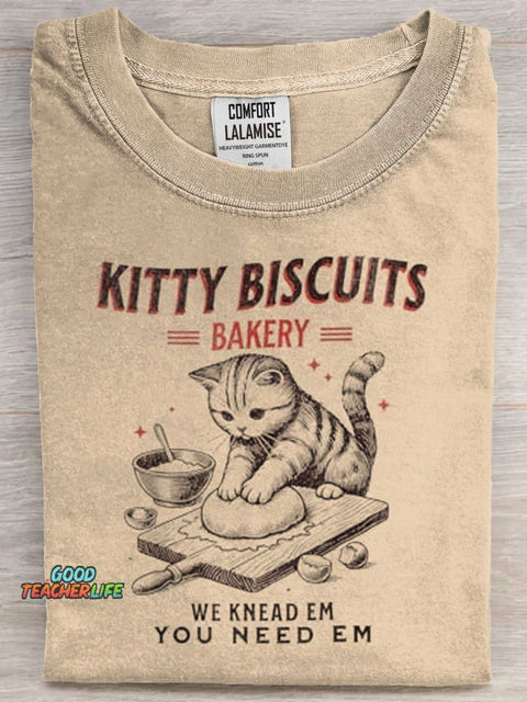 Kitty Biscuits We Knead Em You Need Em Cat Lover Baking Art Print Casaul Short Sleeve T-shirt