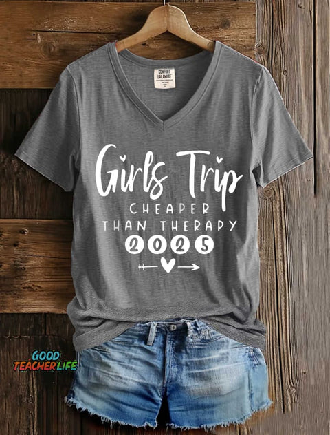 Girls Trip Art Print V-neck Casual T-Shirt