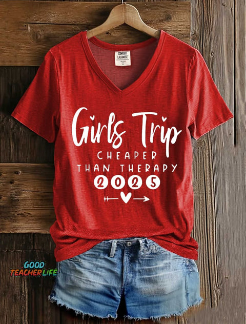 Girls Trip Art Print V-neck Casual T-Shirt