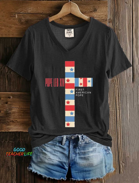 Official Cardinal Robert Prevost Pope Leo XIV First American Pope Art Print V-neck Casual T-Shirt