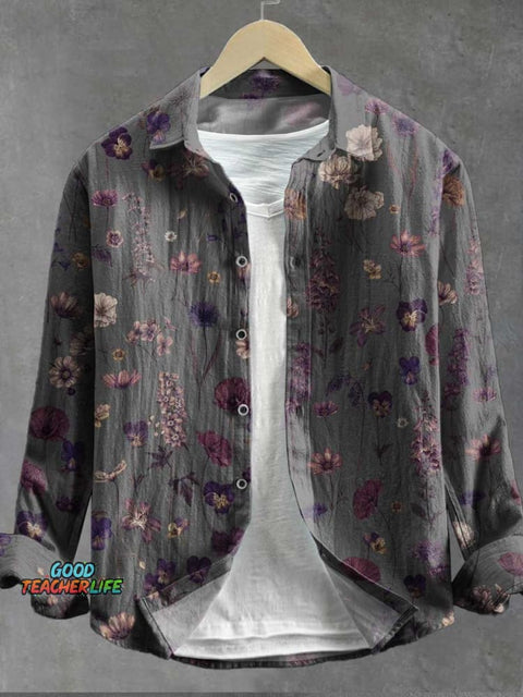 Dark Floral Art Print 100% Cotton Long Sleeve Shirt