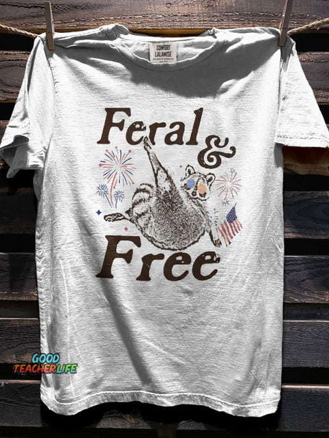 Feral & Free Fireworks Art Print Casaul Short Sleeve T-shirt