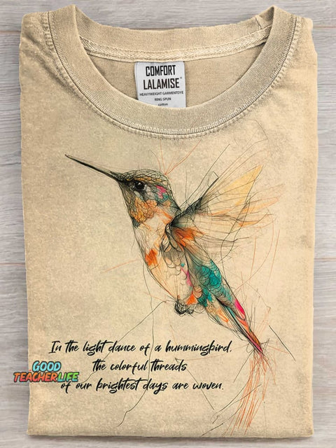 Whimsical Hummingbird Art Print Casaul Short Sleeve T-shirt