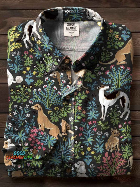 Dogs Art Print Casual Cotton Shirt