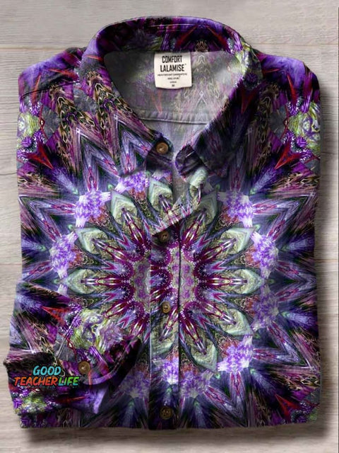 Mandala Art Print Casual Cotton Shirt