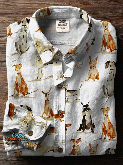 Cute Puppys Art Print Casual Cotton Shirt