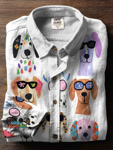 Cute Dogs Art Print Casual Cotton Shirt