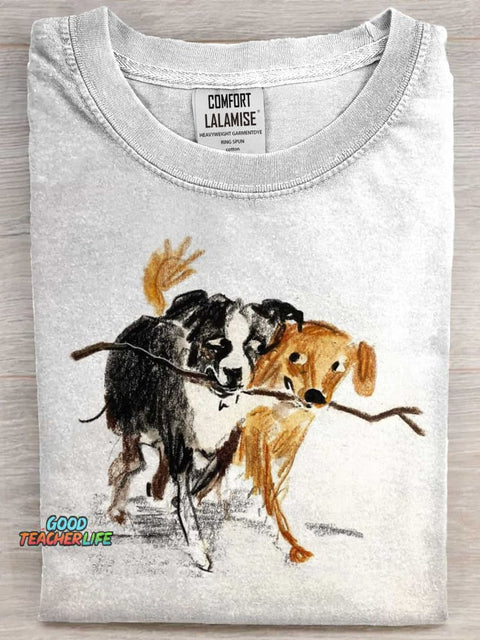 Funny Cute Dogs Casaul Art Print Short Sleeve T-shirt