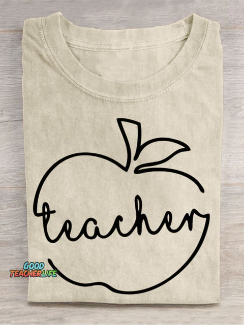 Line Apple Teacher Casual Print T-Shirt