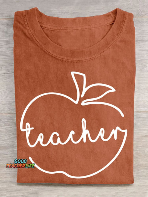 Line Apple Teacher Casual Print T-Shirt
