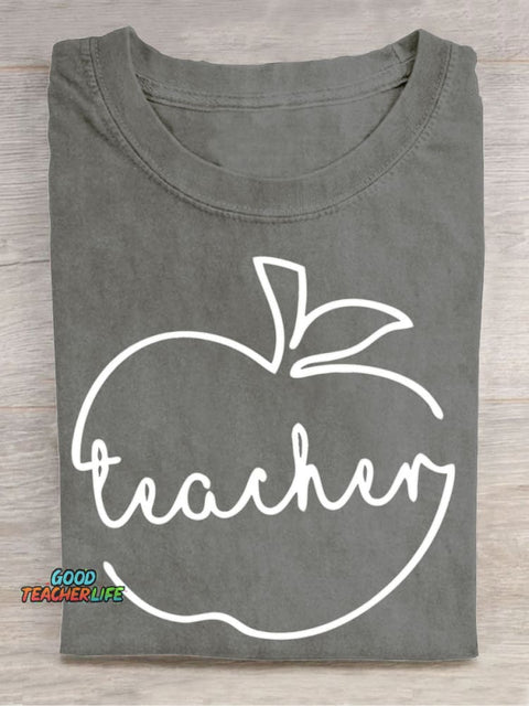 Line Apple Teacher Casual Print T-Shirt