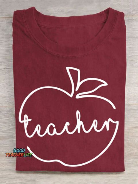 Line Apple Teacher Casual Print T-Shirt