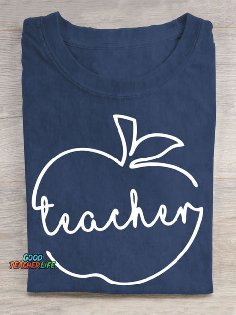 Line Apple Teacher Casual Print T-Shirt
