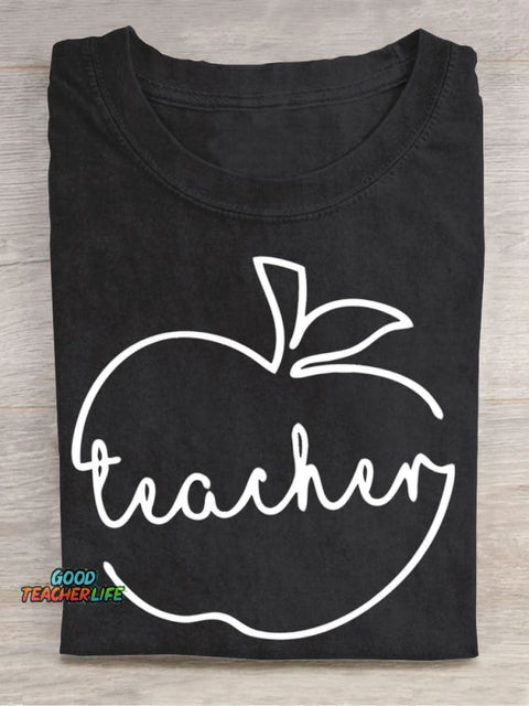 Line Apple Teacher Casual Print T-Shirt