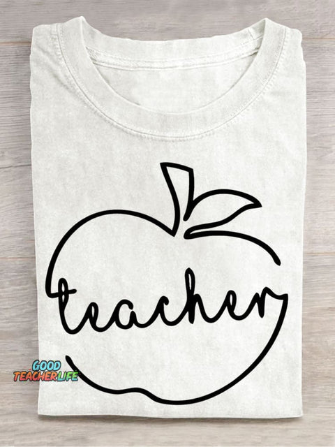Line Apple Teacher Casual Print T-Shirt