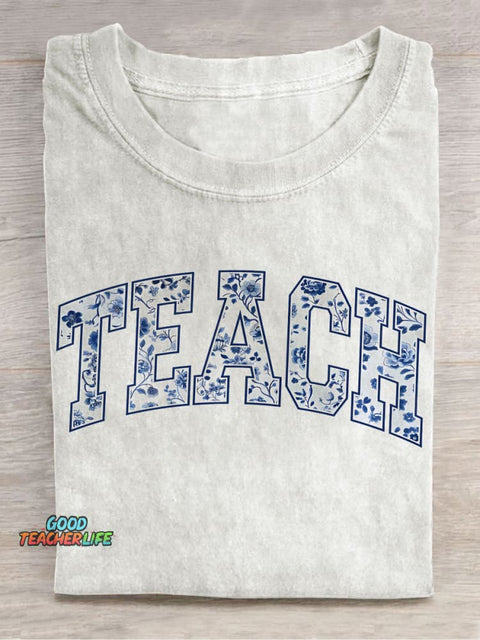 Teach Floral Letters Casual Print T-Shirt