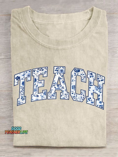 Teach Floral Letters Casual Print T-Shirt