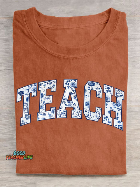 Teach Floral Letters Casual Print T-Shirt