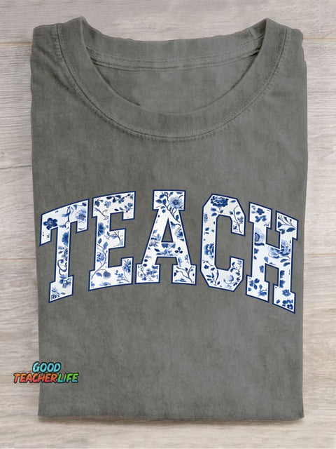 Teach Floral Letters Casual Print T-Shirt