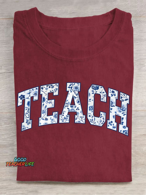 Teach Floral Letters Casual Print T-Shirt