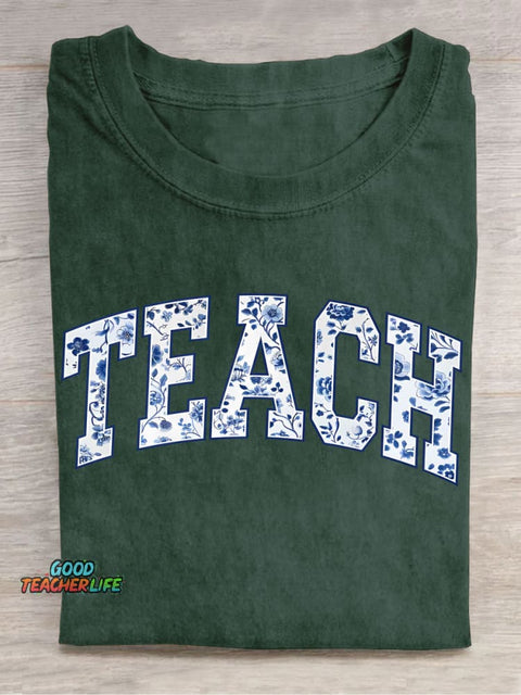 Teach Floral Letters Casual Print T-Shirt